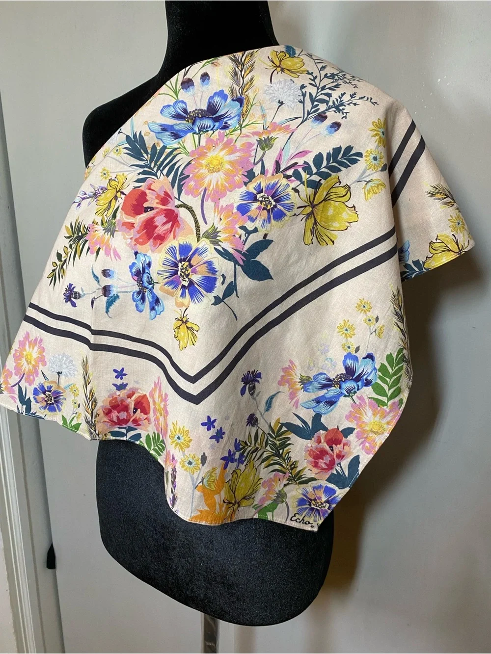 Floral Cotton-Blend Square Scarf in Cream and Multicolor